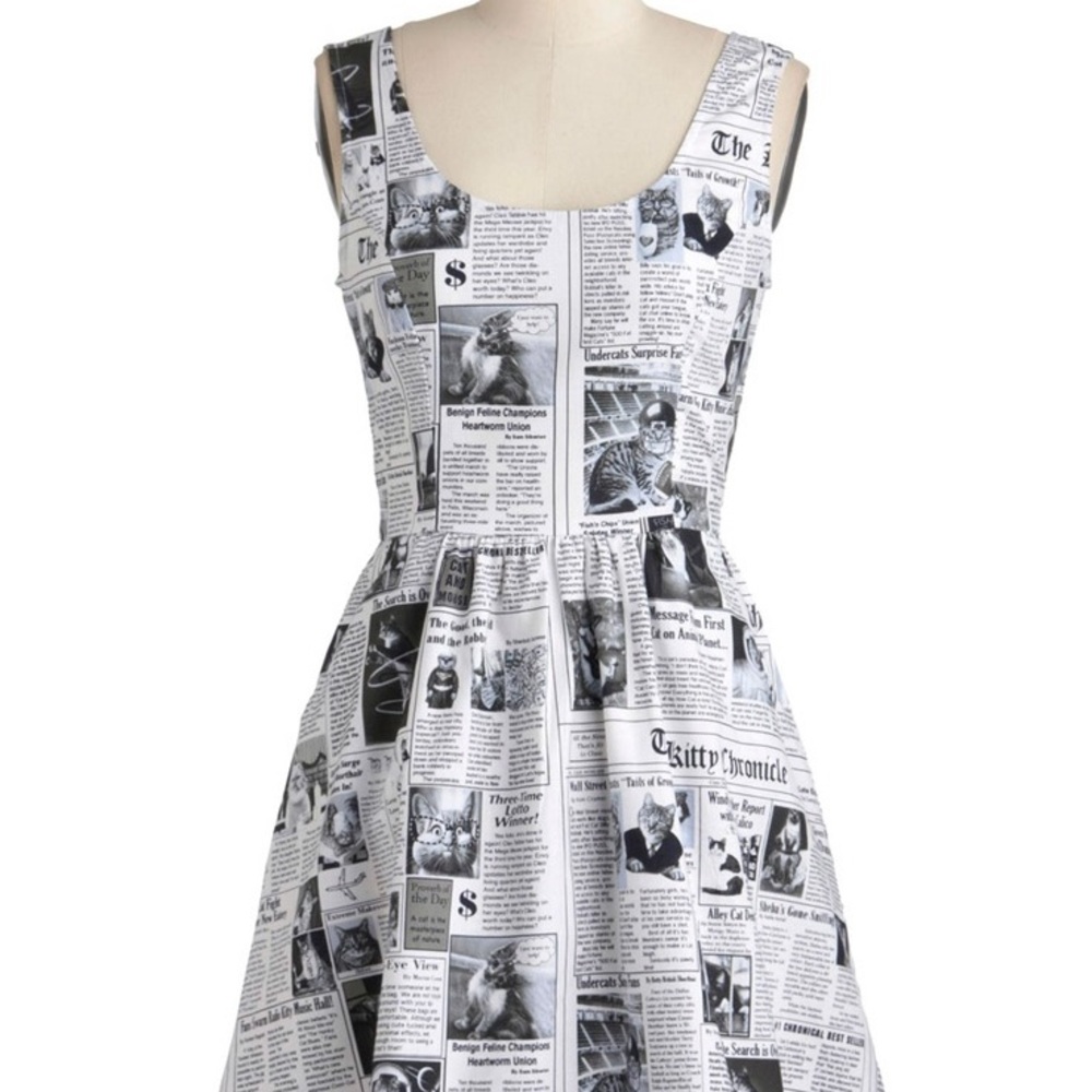 Modcloth Retrolicious Cat Chronicle Dress 1X
